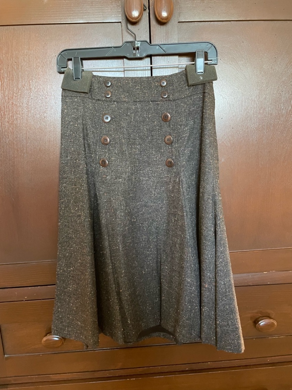 Etcetera Brown Tweed A-Line Skirt with Double Button Detail